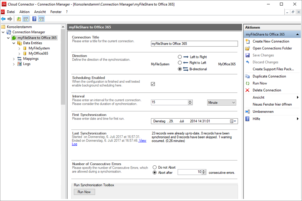 Layer2-Cloud-Connector-Sample-Connection-Settings-1024 Screenshot of Layer2 Cloud Connector connection manager with a connection sample.