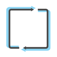 Layer2 Cloud Connector sync benefit icon: 2 blue and grey arrows in a square, one behind the other.