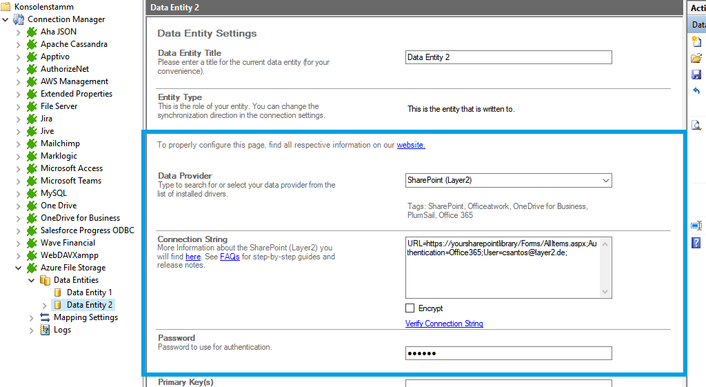 Screenshot of Azure to SharePoint integration and synchronization