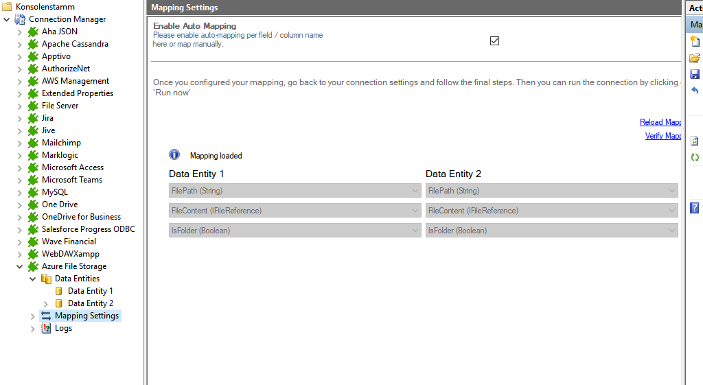 Screenshot  of mapping in Layer2 Cloud Connector for Azure File Storage to SharePoint