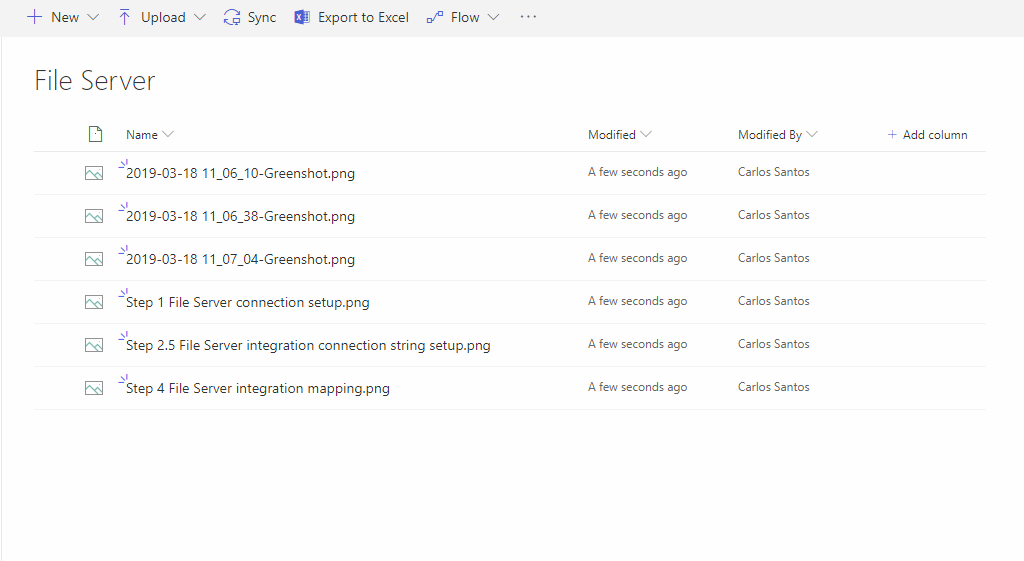 Screenshot of File Server data in SharePoint