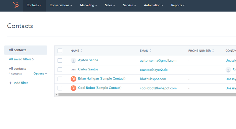 Screenshot of the HubSpot integration