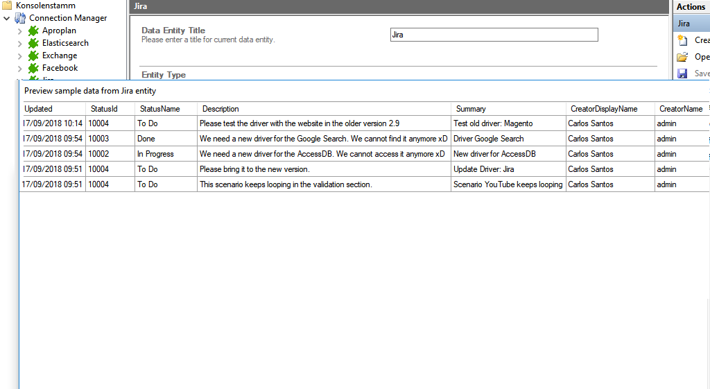 Preview data of Jira integration