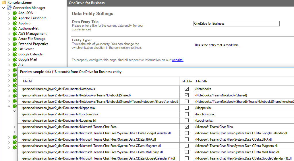 Preview data of OneDrive integration