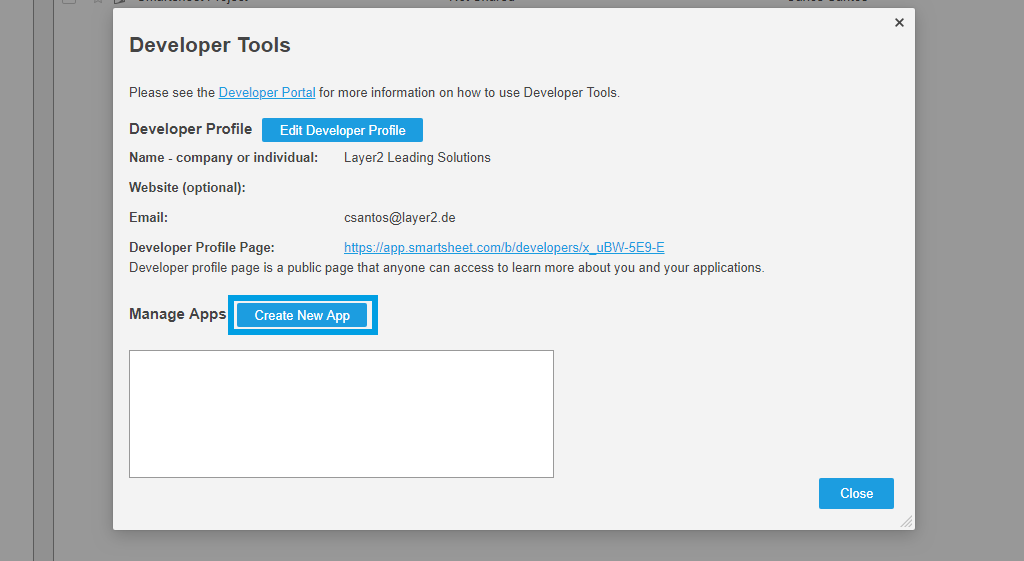 Create a new app in Smartsheet