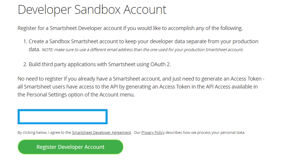 Smartsheet developer account