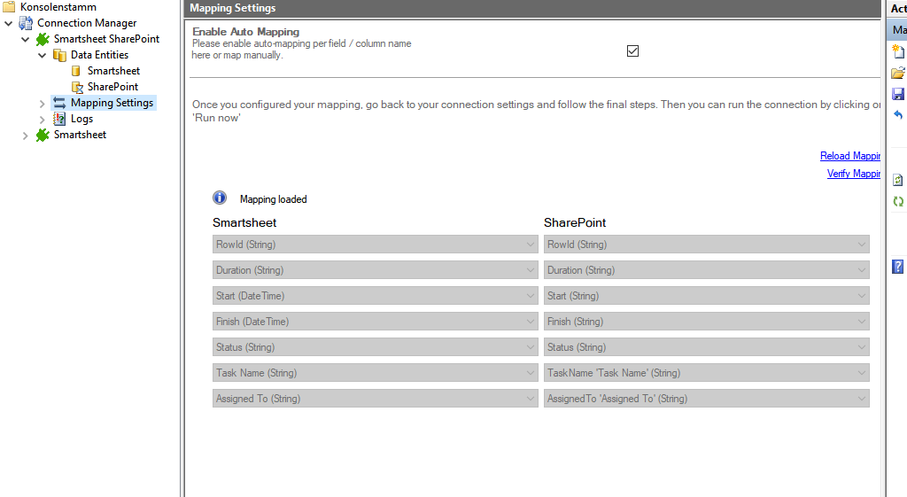 Mapping in the Layer2 Cloud Connector for smartsheet data integration